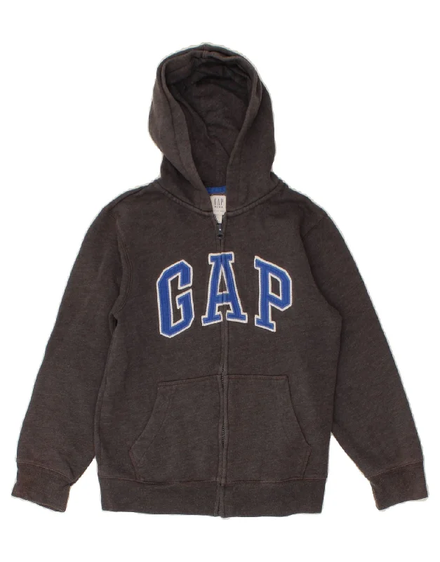 GAP Boys Graphic Zip Hoodie Sweater 10-11 Years Large Grey Cotton Hoodie with Half-Zip Sporty Casual