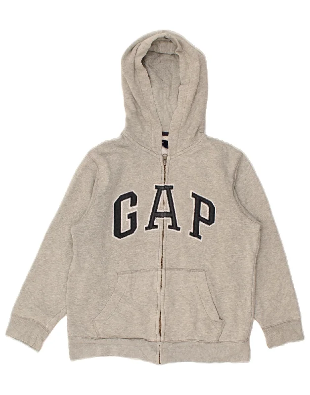 GAP Boys Graphic Zip Hoodie Sweater 8-9 Years Medium Grey Cotton Hoodie with Cuffed Sleeves Snug Secure