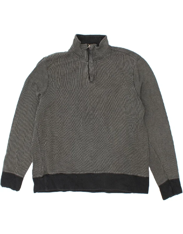GAP Mens Zip Neck Sweatshirt Jumper XL Grey Cotton Hoodie with Hem Patch Decorative Personalized