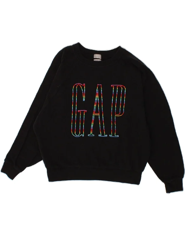 GAP Womens Crop Graphic Sweatshirt Jumper UK 14 Medium Black Cotton Hoodie with Drop Shoulder Relaxed Streetwear