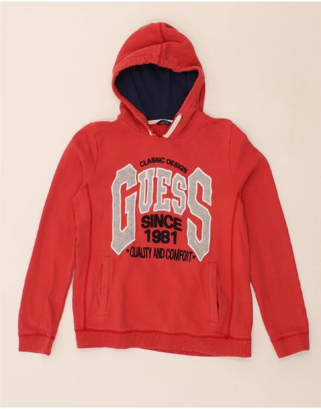 GUESS Boys Graphic Hoodie Jumper 13-14 Years Red Cotton Hoodie with Sequins Glamorous Eye-catching GUESS Boys Graphic Hoodie Jumper 13-14 Years Red Cotton Hoodie with Sequins Glamorous Eye-catching