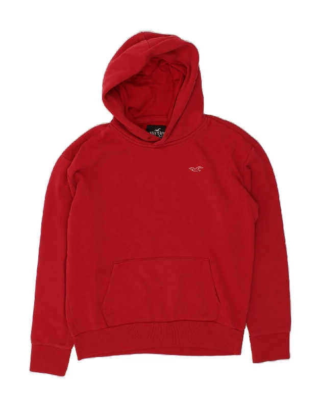 HOLLISTER Mens Hoodie Jumper Small Red Cotton Hoodie with Thumb Holes Functional Cozy