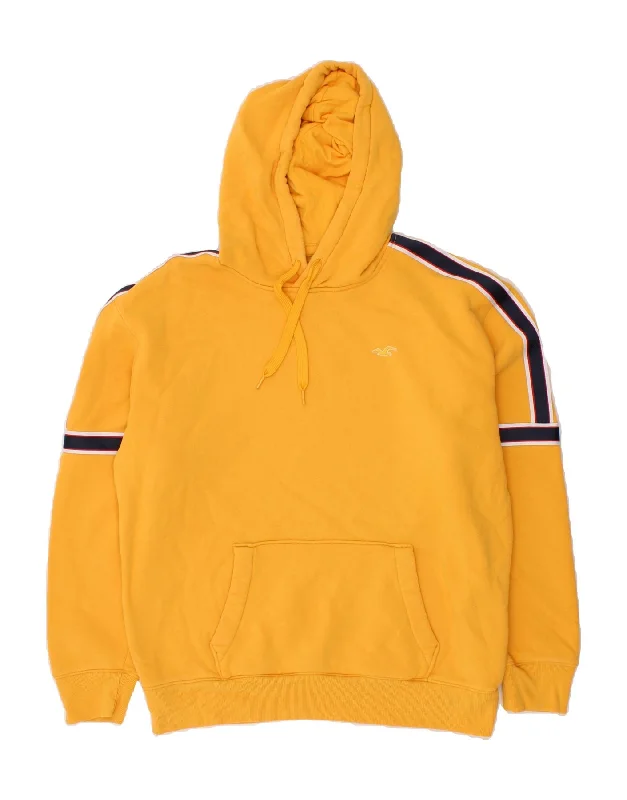 HOLLISTER Mens Hoodie Jumper XL Yellow Colourblock Cotton Hoodie with Magnetic Closure Innovative Modern
