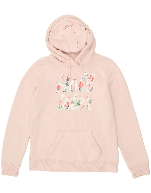 HOLLISTER Womens Graphic Hoodie Jumper UK 10 Small Pink Cotton Hoodie with Gradient Ombre Colorful