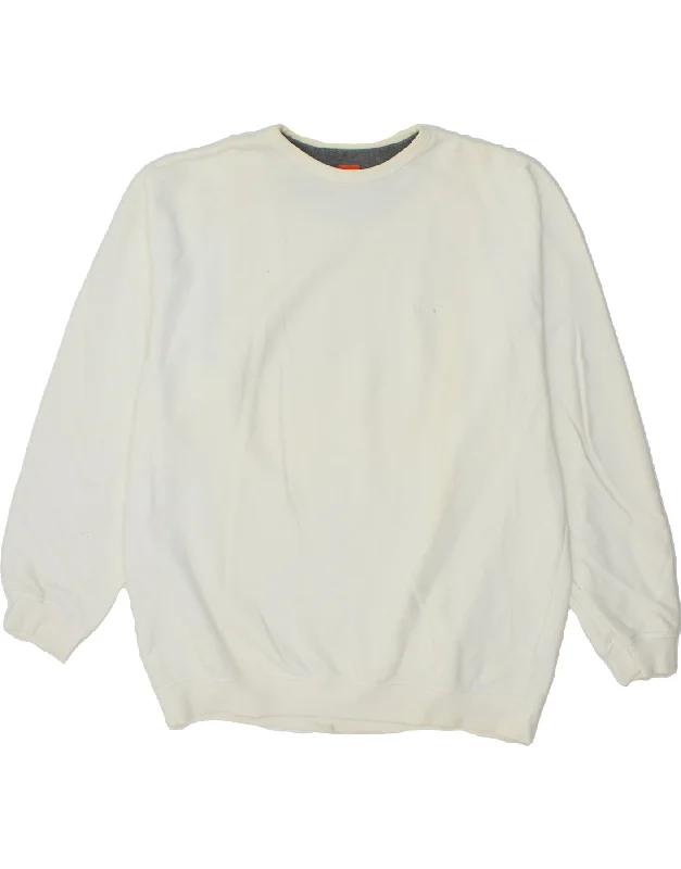 HUGO BOSS Mens Sweatshirt Jumper 2XL Off White Cotton Hoodie with Elastic Waist Stretchable Comfortable