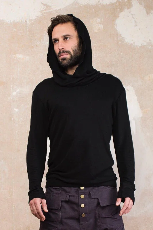 ILTA BLACK - Cowl Neck Organic Cotton Hoodie Hoodie with Side Slits Relaxed Casual