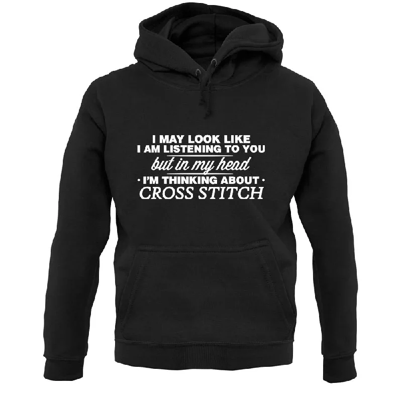 In My Head I'm Cross Stitch Unisex Hoodie Hoodie with Button Placket Classic Preppy