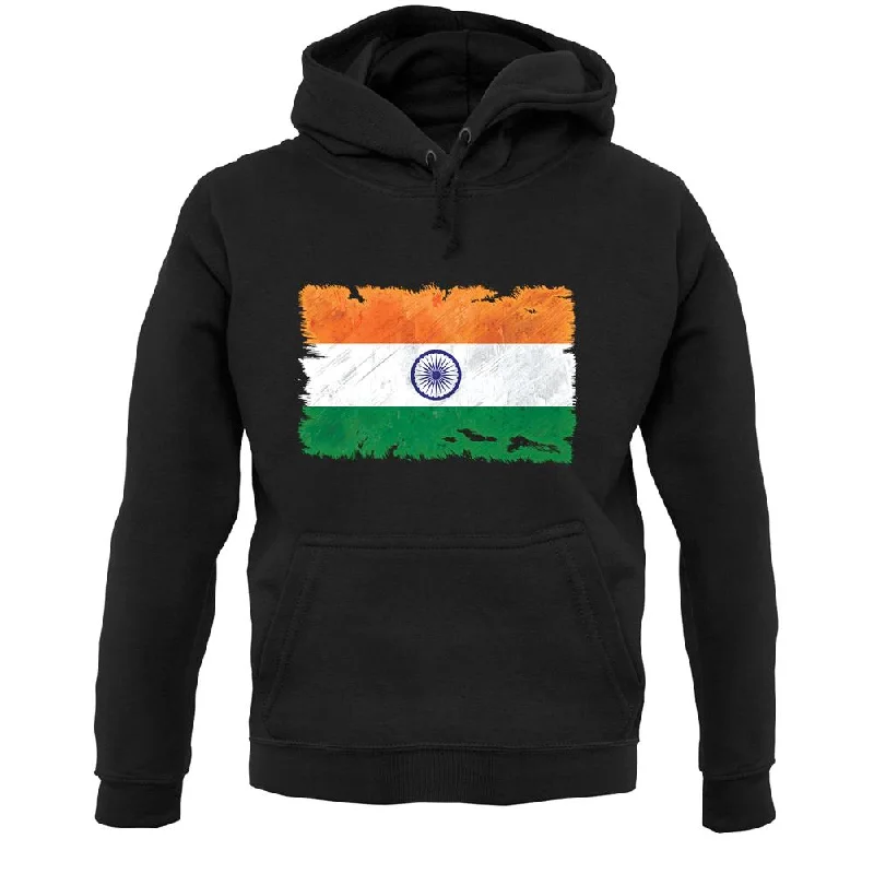 India Grunge Style Flag Unisex Hoodie Hoodie with Ribbed Hem Stretchable Secure