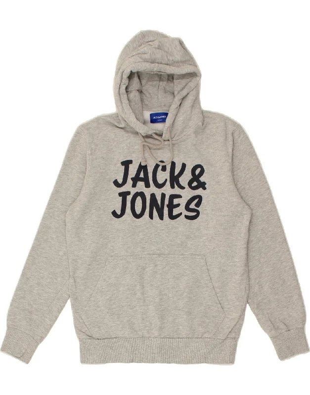 JACK & JONES Mens Graphic Hoodie Jumper Medium Grey Cotton Hoodie with Earth Tones Natural Calm