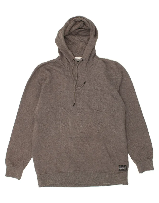 JACK & JONES Mens Graphic Hoodie Jumper XL Grey Polyester Hoodie with Toggle Buttons Decorative Unique