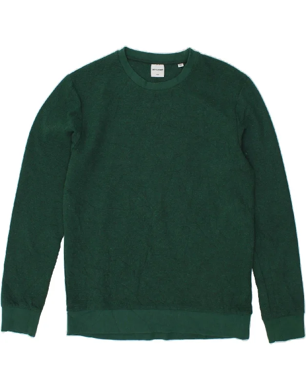JACK & JONES Mens Sweatshirt Jumper Large Green Cotton Hoodie with Hem Ribbing Snug Secure