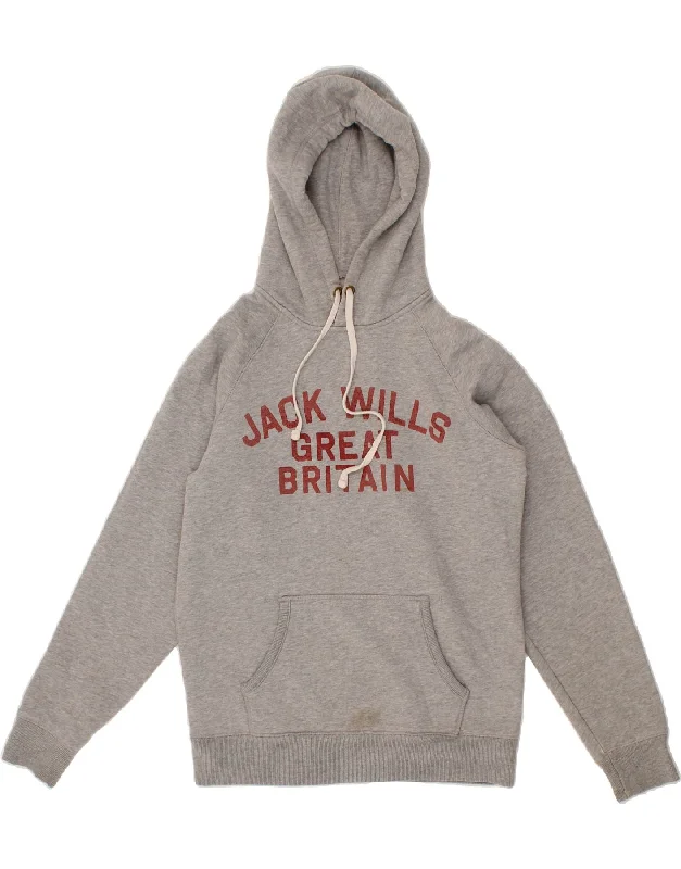 JACK WILLS Mens Graphic Hoodie Jumper Small Grey Cotton Hoodie with Tie-Dye Psychedelic Retro