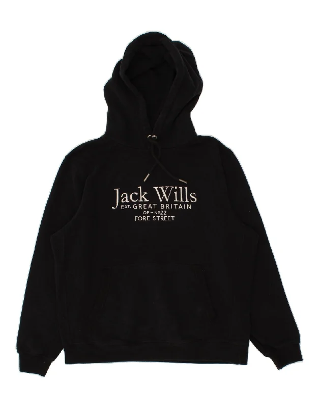 JACK WILLS Mens Graphic Hoodie Jumper XL Black Cotton Hoodie with Relaxed Fit Easy Casual