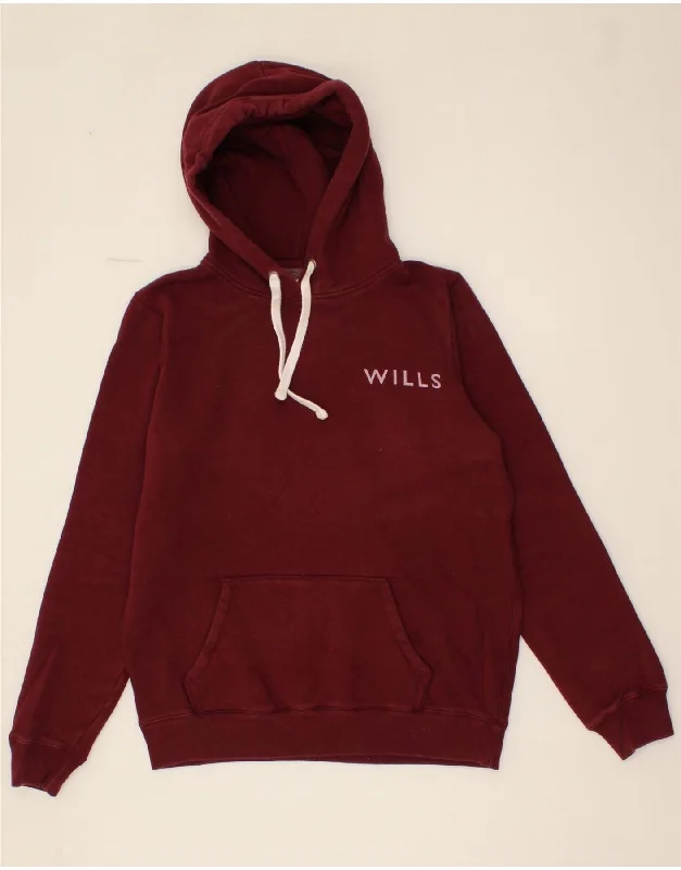 JACK WILLS Womens Graphic Hoodie Jumper UK 12 Medium Burgundy Cotton Hoodie with Turtle Neck Cozy Winter