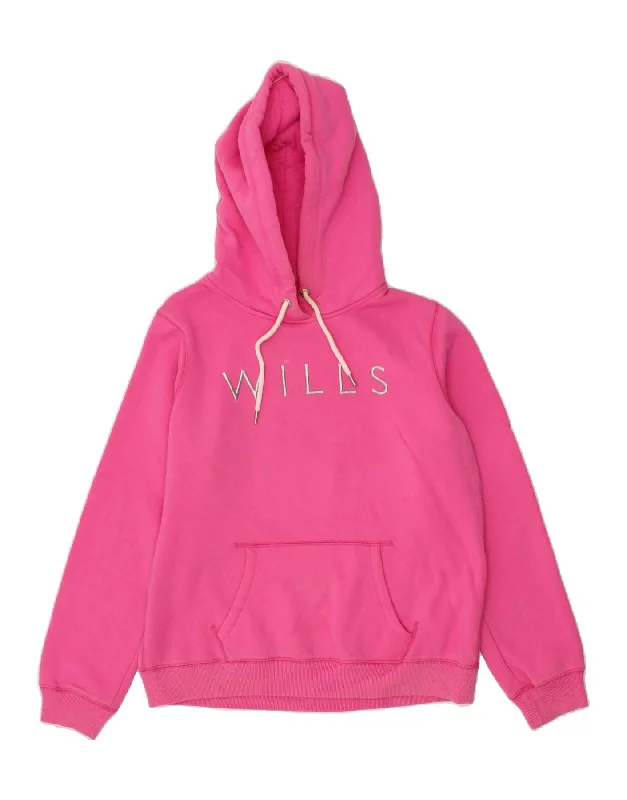 JACK WILLS Womens Graphic Hoodie Jumper UK 16 Large Pink Cotton Hoodie with Crew Neck Simple Timeless