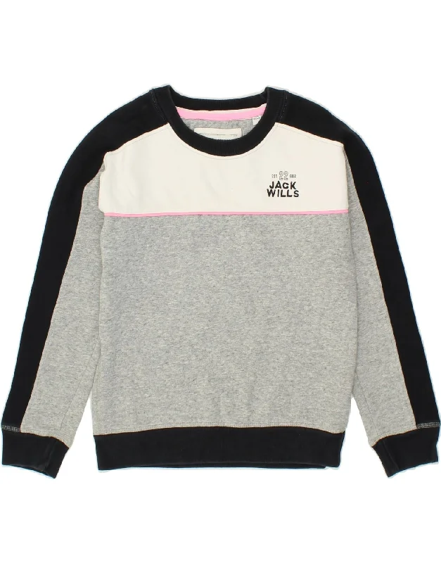 JACK WILLS Womens Sweatshirt Jumper UK 6 XS Grey Colourblock Cotton Hoodie with Camouflage Military Edgy