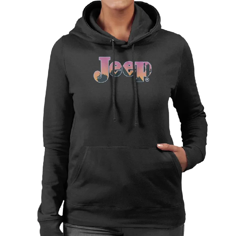 Jeep Desert Sunset Silhouette Logo Women's Hooded Sweatshirt Hoodie with Exposed Zipper Edgy Industrial
