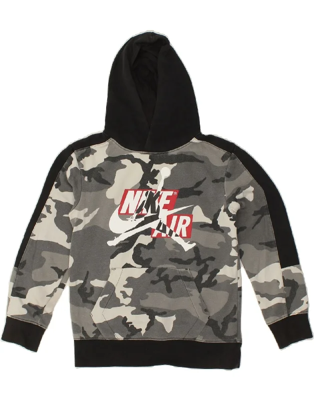 JORDAN Boys Graphic Hoodie Jumper 10-11 Years Medium  Grey Camouflage Hoodie Dress Longline Feminine