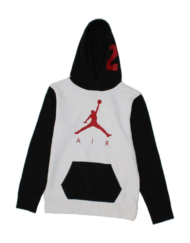 JORDAN Boys Graphic Hoodie Jumper 12-13 Years Large White Colourblock Hoodie with Neon Bright Vibrant