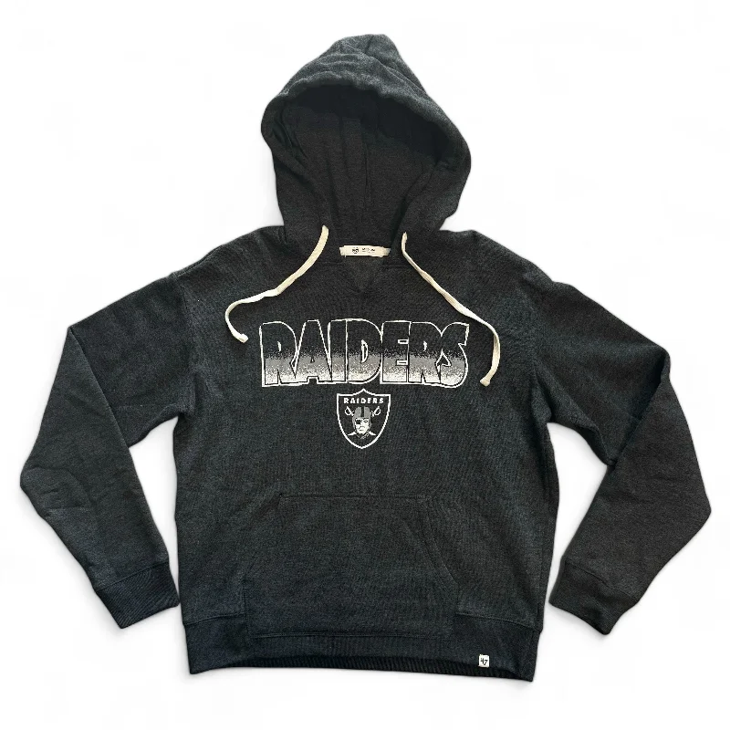 Las Vegas Raiders Women's '47 Graffiti Logo Hoodie - Dark Gray Hoodie with Hem Frayed Vintage Worn