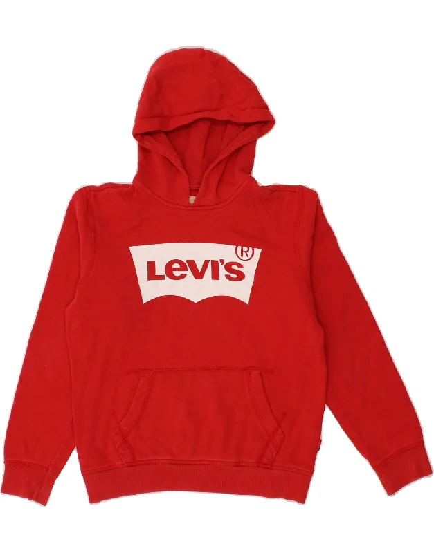 LEVI'S Boys Graphic Hoodie Jumper 11-12 Years Red Cotton Hoodie with Button Placket Classic Preppy