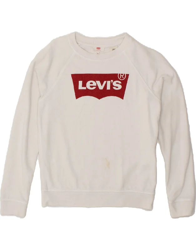 LEVI'S Mens Graphic Sweatshirt Jumper XS White Cotton Hoodie with Hem Elastic Stretchable Comfortable