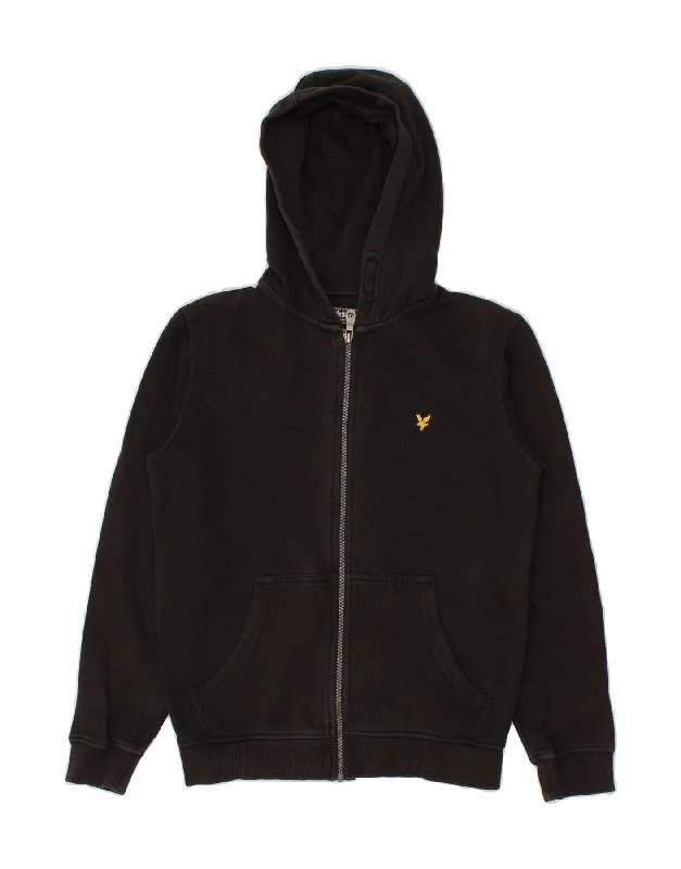 LYLE & SCOTT Boys Zip Hoodie Sweater 12-13 Years Black Cotton Hoodie with Ribbed Neckline Snug Warm