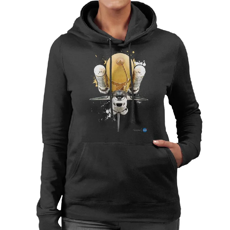 NASA Atlantis Shuttle Paint Splatter Women's Hooded Sweatshirt Hoodie with Ribbed Cuffs Snug Fit Comfort