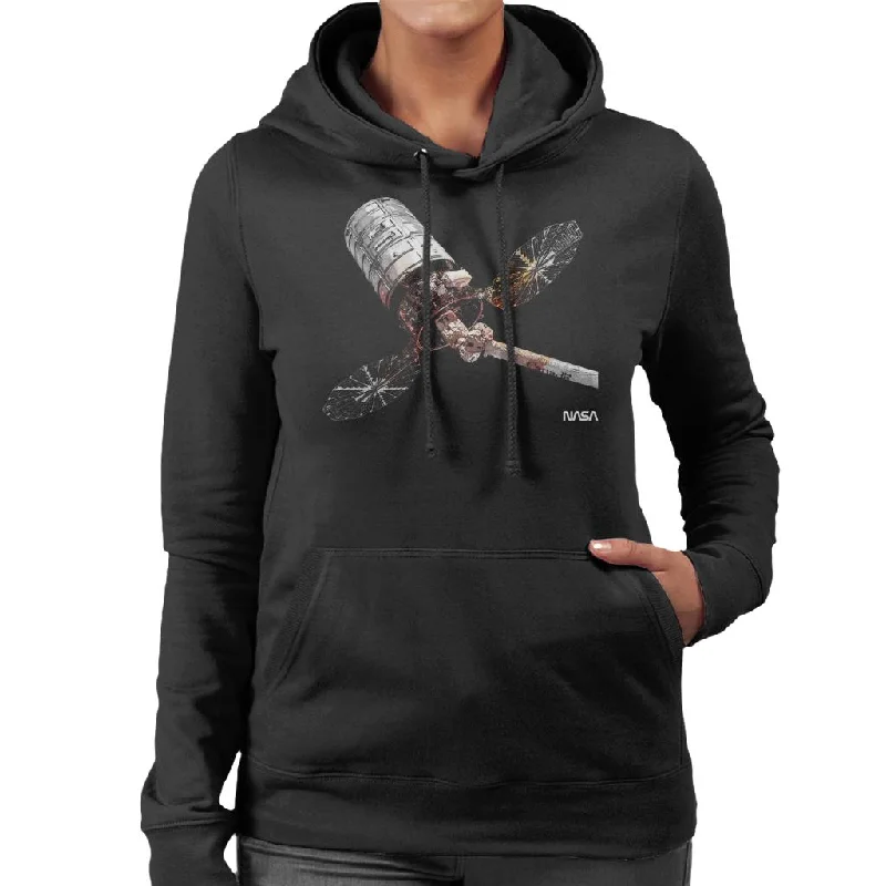 NASA Cygnus Enhanced Cargo Spacecraft Women's Hooded Sweatshirt Hoodie with Distressed Vintage Worn