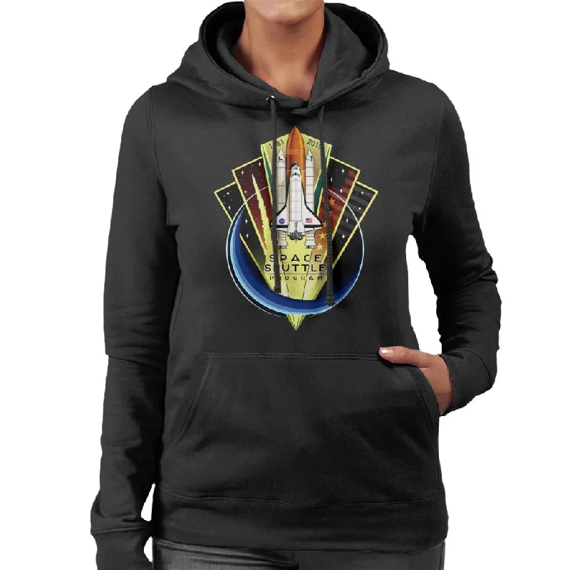 NASA Shuttle Program Commemorative Emblem Women's Hooded Sweatshirt Hoodie with Hem Fringe Bohemian Relaxed