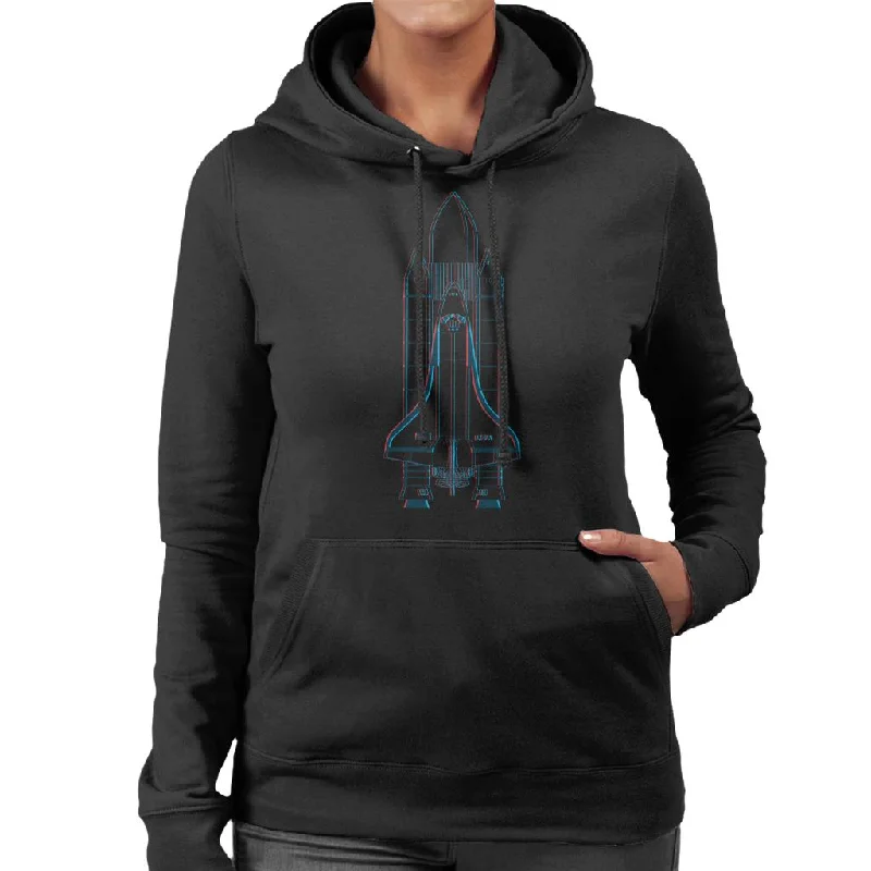 NASA Space Shuttle Enterprise 3D Effect Women's Hooded Sweatshirt Hoodie with Rolled Sleeves Casual Relaxed