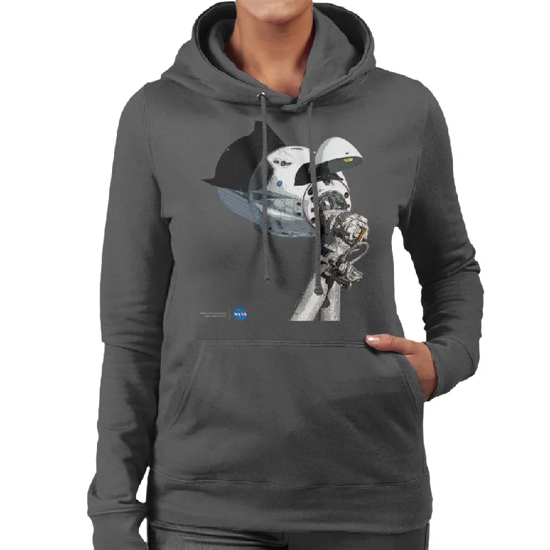 NASA SpaceX Dragon Capsule At The ISS Women's Hooded Sweatshirt Hoodie with Metallic Shiny Futuristic
