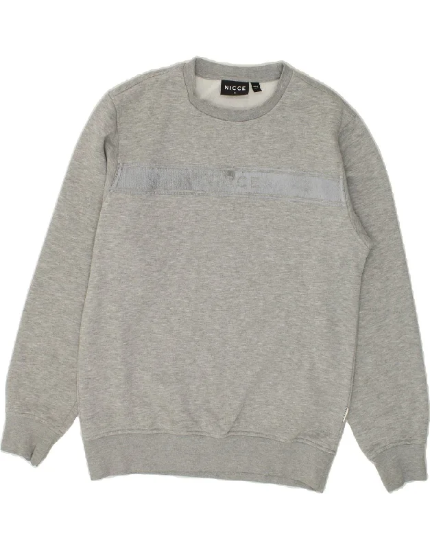 NICCE Mens Graphic Sweatshirt Jumper Medium Grey Cotton Hoodie with V-Neck Classic Versatile