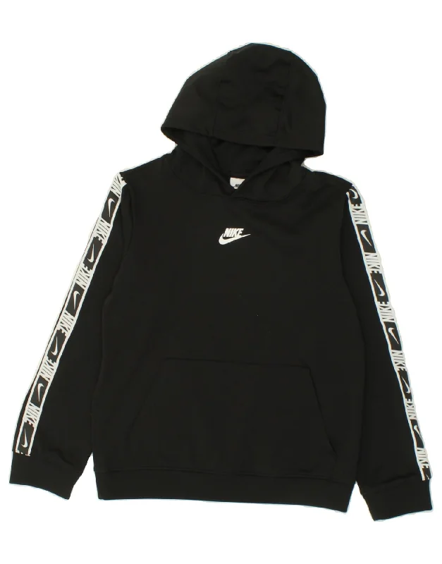 NIKE Boys Graphic Hoodie Jumper 12-13 Years Large Black Polyester Hoodie with Logo Branding Identity