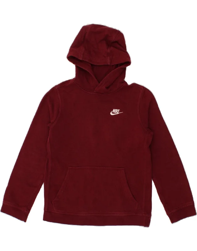 NIKE Boys Hoodie Jumper 12-13 Years Large Burgundy Cotton Hoodie with Ribbed Neckline Snug Warm