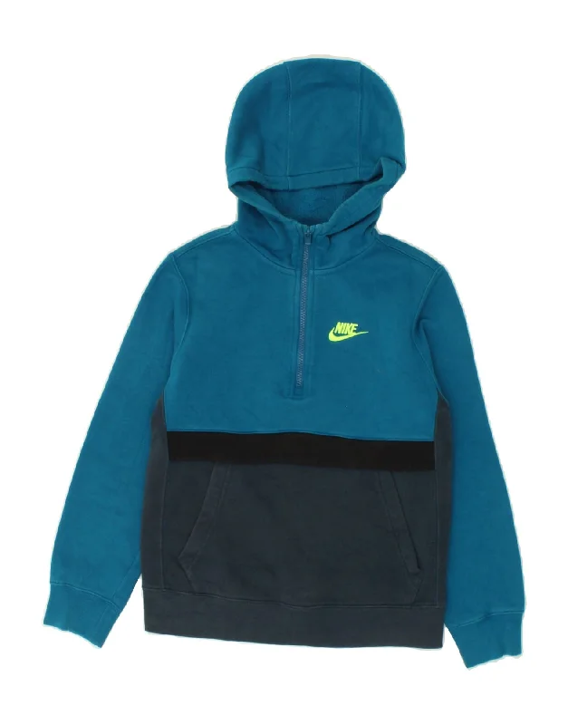 NIKE Boys Standard Fit Zip Neck Hoodie Jumper 10-11 Years Medium Blue Hoodie with Strings Custom Fit Adjustable