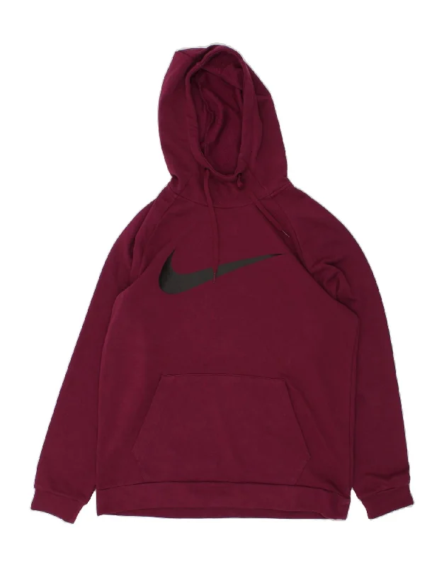 NIKE Mens Dri Fit Graphic Hoodie Jumper Medium Maroon Polyester Hoodie with Relaxed Fit Easy Casual