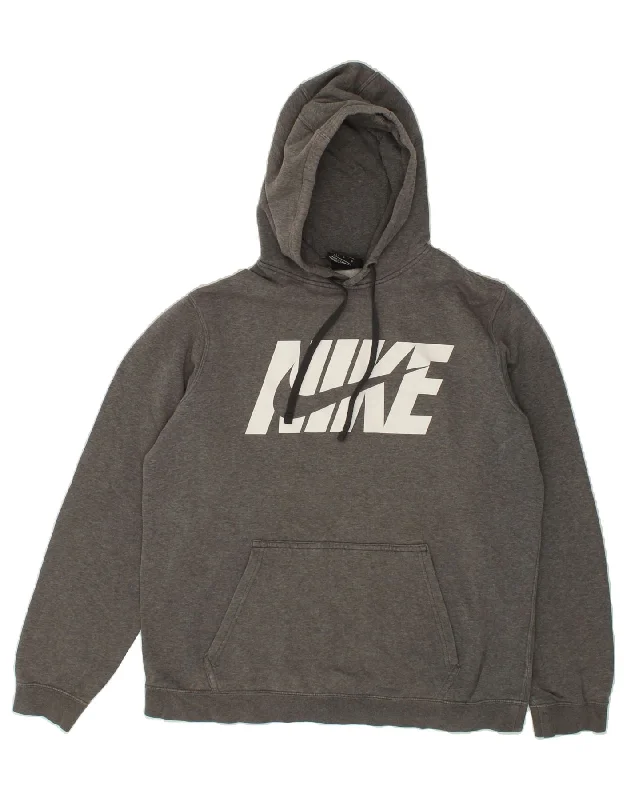 NIKE Mens Graphic Hoodie Jumper Large Grey Cotton Hoodie with Slim Fit Tailored Modern