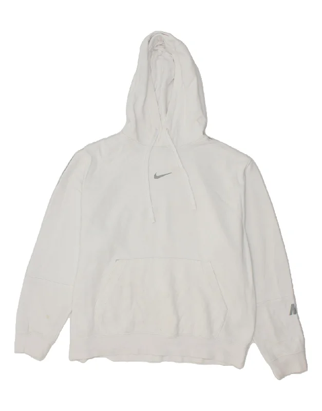 NIKE Mens Graphic Hoodie Jumper Large White Cotton Hoodie with Gradient Ombre Colorful