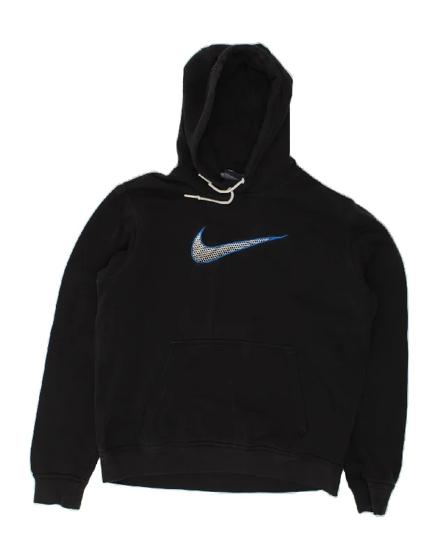 NIKE Mens Graphic Hoodie Jumper Medium Black Cotton Hoodie with Front Slit Layering Stylish
