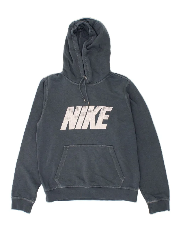 NIKE Mens Graphic Hoodie Jumper Small Blue Cotton Hoodie with Oversized Fit Loose Comfortable