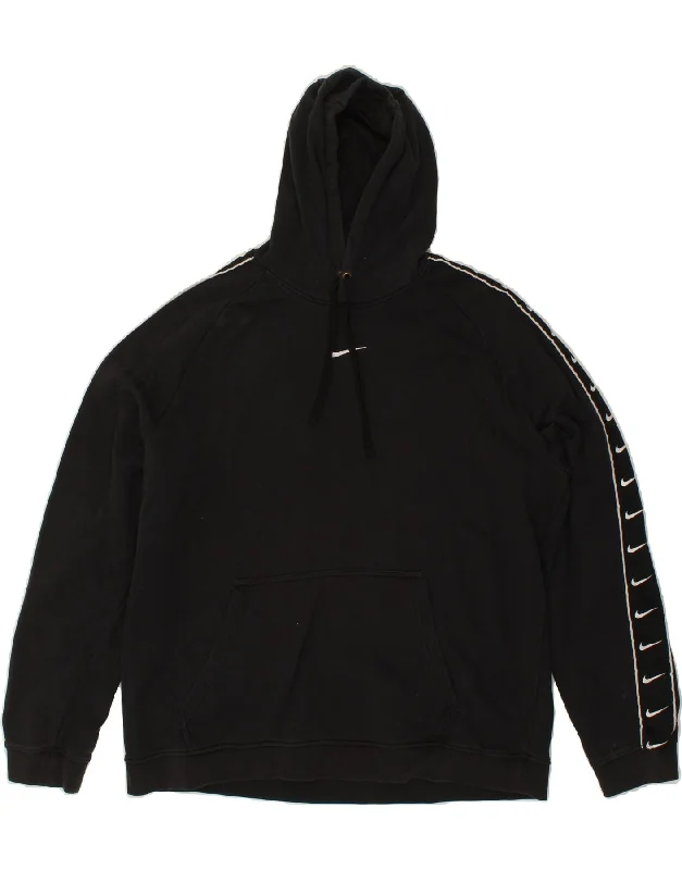 NIKE Mens Graphic Hoodie Jumper XL Black Cotton Hoodie with Strings Custom Fit Adjustable