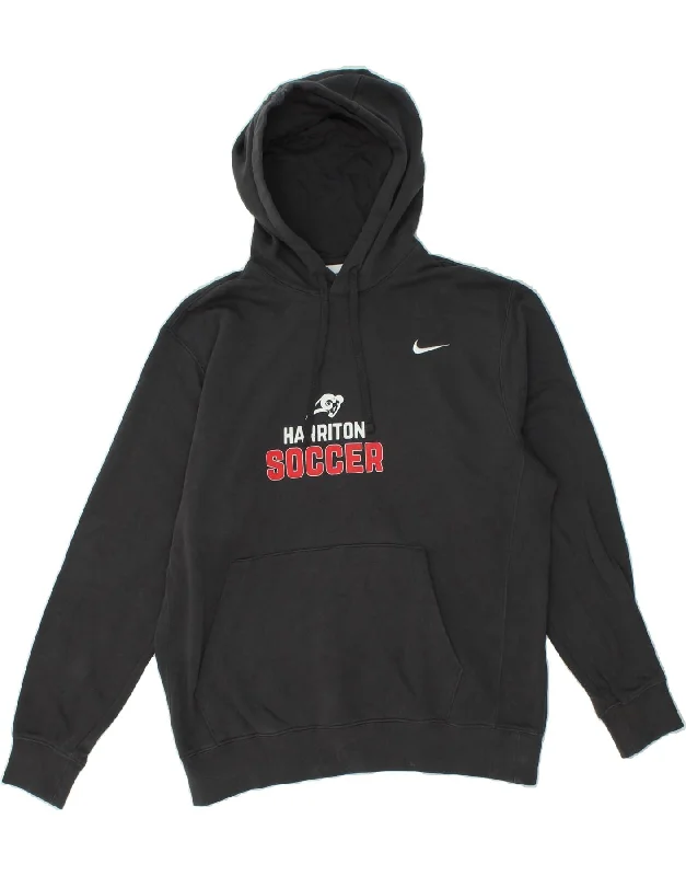 NIKE Mens Harriton Soccer Graphic Hoodie Jumper Large Grey Cotton Hoodie with Print Artistic Unique