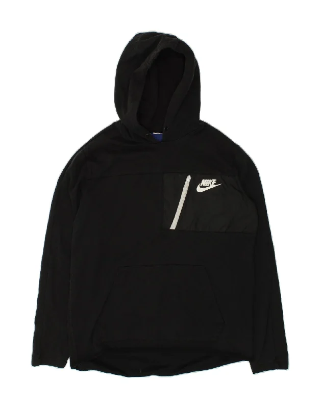 NIKE Mens Hoodie Jumper Large Black Cotton Hoodie with Puffed Sleeves Voluminous Trendy