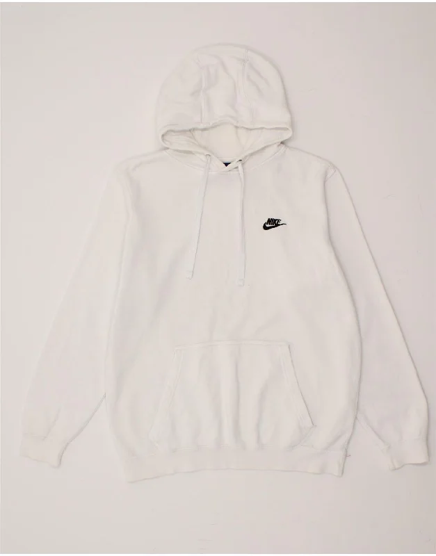 NIKE Mens Hoodie Jumper Medium White Cotton Hoodie with Metallic Shiny Futuristic