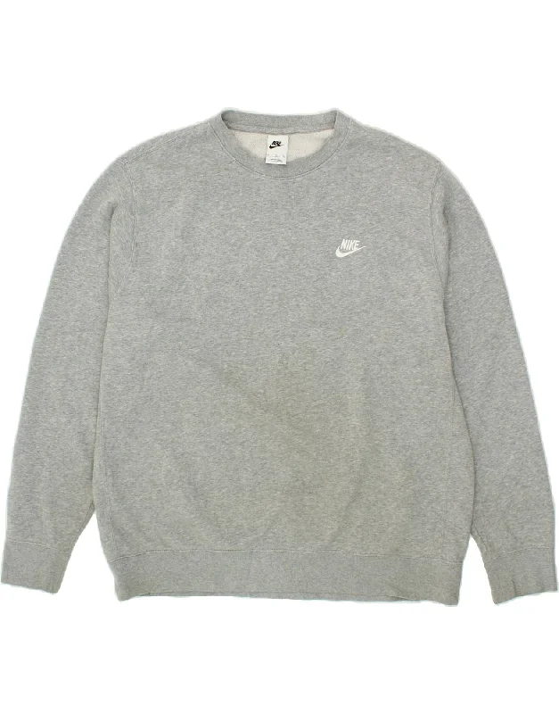 NIKE Mens Sweatshirt Jumper XL Grey Cotton Hoodie with Turtle Neck Cozy Winter
