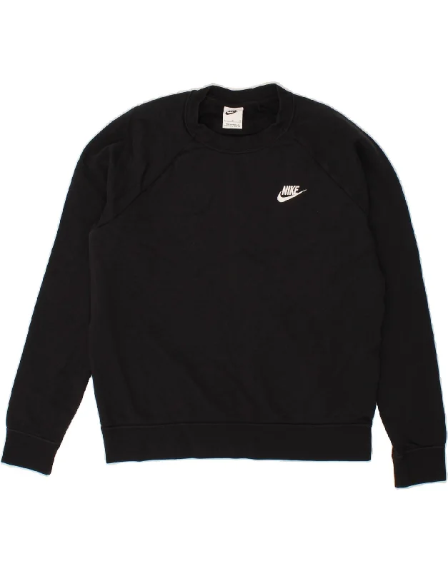 NIKE Womens Sweatshirt Jumper UK 14 Medium Black Cotton Hoodie with Lining Warm Insulated