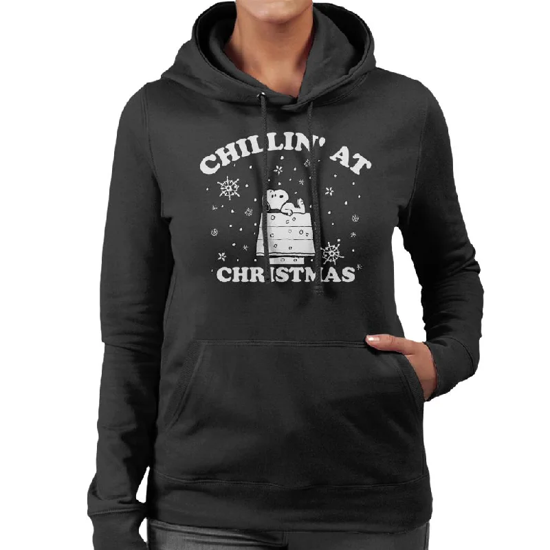 Peanuts Chillin At Christmas Snoopy Women's Hooded Sweatshirt Hoodie with Front Slit Layering Stylish