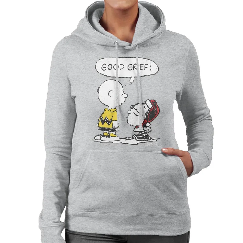 Peanuts Christmas Good Grief Santa Snoopy Women's Hooded Sweatshirt Hoodie with Batwing Sleeves Loose Dramatic