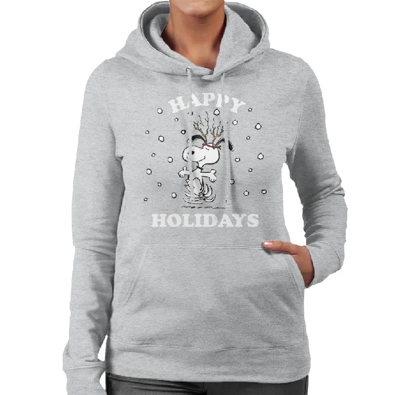 Peanuts Christmas Happy Holidays Snoopy Women's Hooded Sweatshirt Hoodie with Rolled Sleeves Casual Relaxed